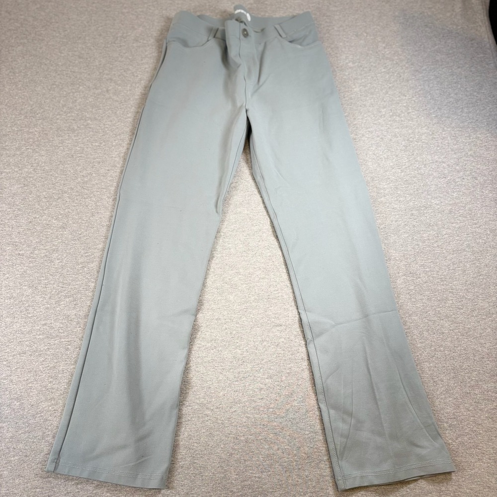 Betabrand Dress Pant Yoga Pants Womens L Petite Sage Gray Green Straight Leg